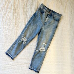 Express Super High Rise Mom Jean Raw Hem